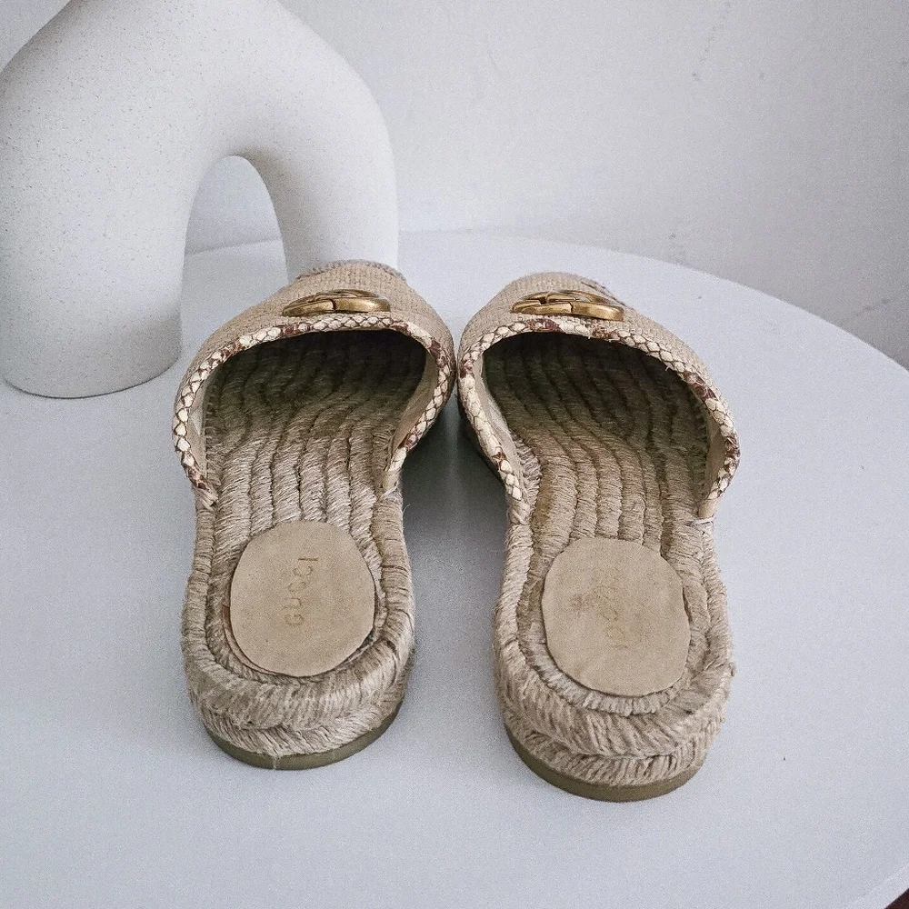 Gucci Straw Elaphe Matelasse GG marmont espadrille slides mules - Picture 6 of 10